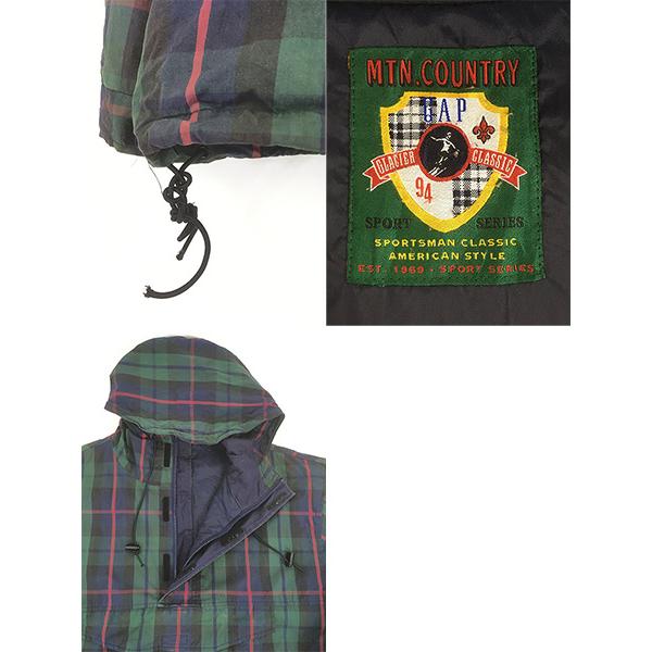 古着 90s GAP チェック コットン ハーフジップ アノラック パーカー