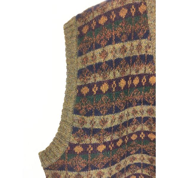 古着 90s WoolRich ネイティブ ボーダー ウール ベスト カーディガン L