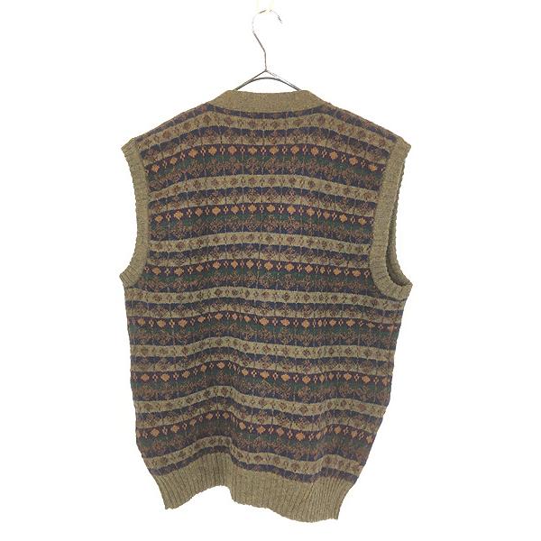 古着 90s WoolRich ネイティブ ボーダー ウール ベスト カーディガン L