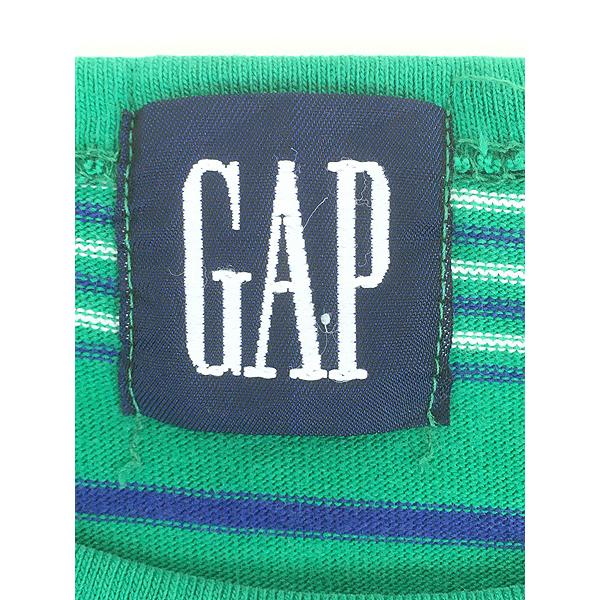 古着 90s USA製 GAP マルチ ボーダー 100%コットン 長袖 Tシャツ ロンT