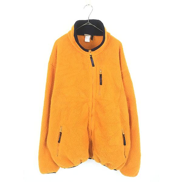 古着 80s LL Bean 山タグ マンゴー × ネイビー ボア パイル フリース ジャケット XL位 古着 80s LL Bean 山タグ マンゴー × ネイビー ボア パイル フリース