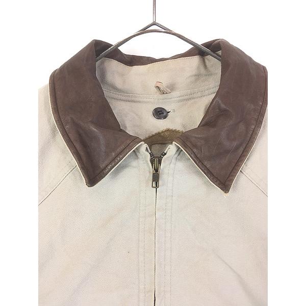 古着 90s USA製 WoolRich 本革 レザー襟 ウエスタンヨーク ダック