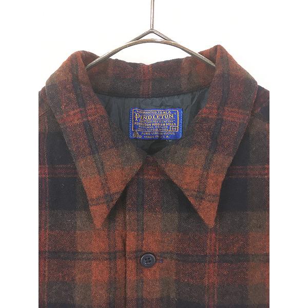 古着 70s USA製 Pendleton 好配色 ブラウン チェック 開襟 ボックス
