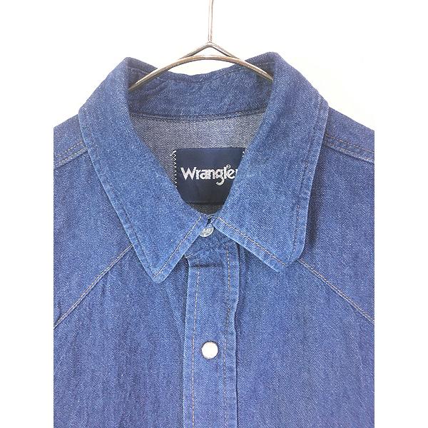 古着 80s Wrangler 70127MW 濃紺 ブルー デニム ウエスタン シャツ 17