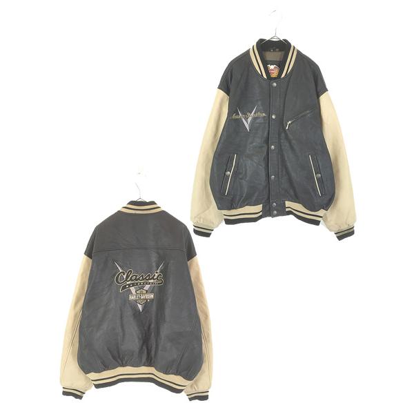 古着 90s HARLEY DAVIDSON 斜めジップ 本革 オールレザー スタジアム