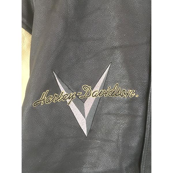 古着 90s HARLEY DAVIDSON 斜めジップ 本革 オールレザー スタジアム