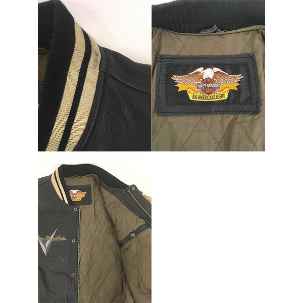 古着 90s HARLEY DAVIDSON 斜めジップ 本革 オールレザー スタジアム