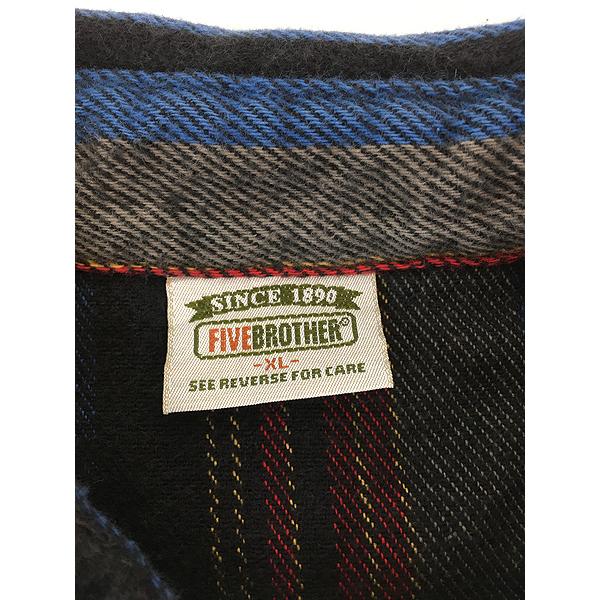 古着 90s USA製 FIVE BROTHER マルチ ストライプ ヘビー フランネル コットン シャツ ヘビネル XL 古着 90s USA製 FIVE BROTHER マルチ ストライプ ヘビー フランネル