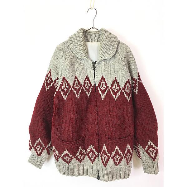 古着 70s 2tone ショールカラー ローゲージ ウール ニット カウチン 
