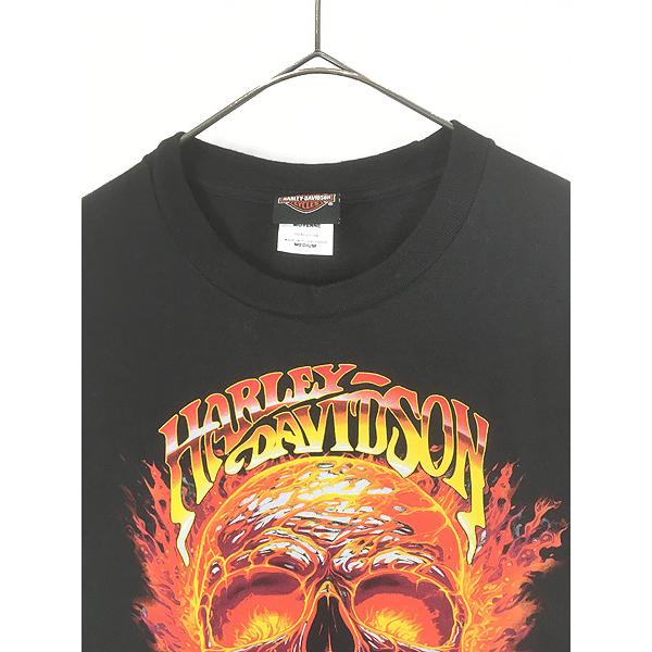 古着 HARLEY DAVIDSON ファイヤー スカル V2 エンジン Tシャツ M