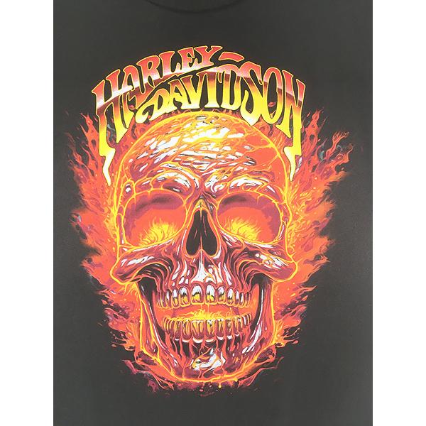 古着 HARLEY DAVIDSON ファイヤー スカル V2 エンジン Tシャツ M