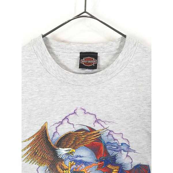 古着 90s HARLEY DAVIDSON イーグル VS ドラゴン Tシャツ XXL : 古着屋