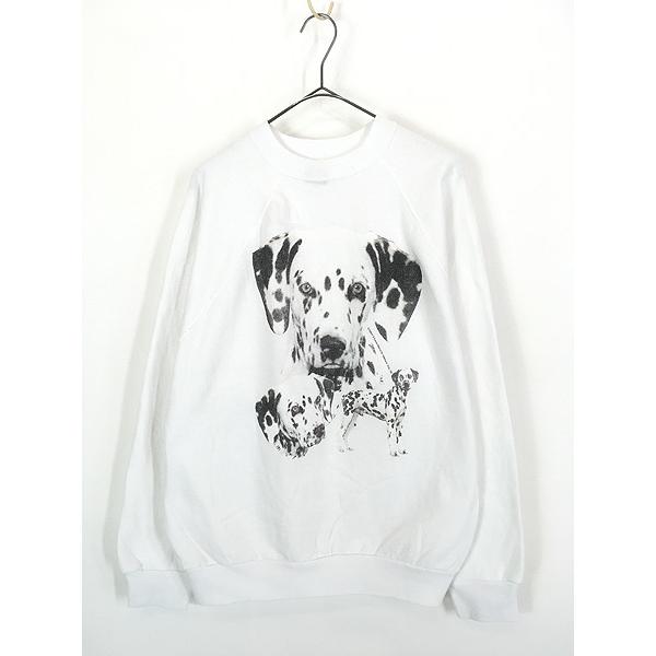 90s USA製 XL 犬 アニマルプリント スウェットトレーナー 白 90s USA製 XL 犬 アニマルプリント スウェットトレーナー 白