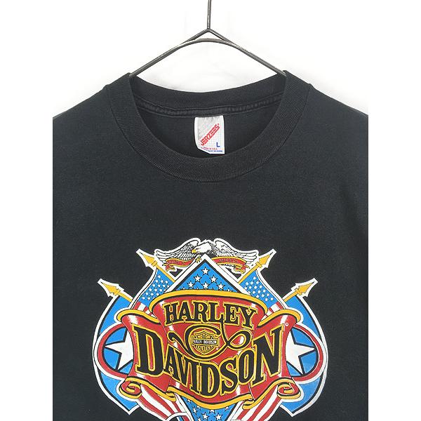 90s初期USA製 Harley-Davidson RULES イーグルTシャツ 古着 90s USA製 HARLEY DAVIDSON イーグル フラッグ Tシャツ L : 古着