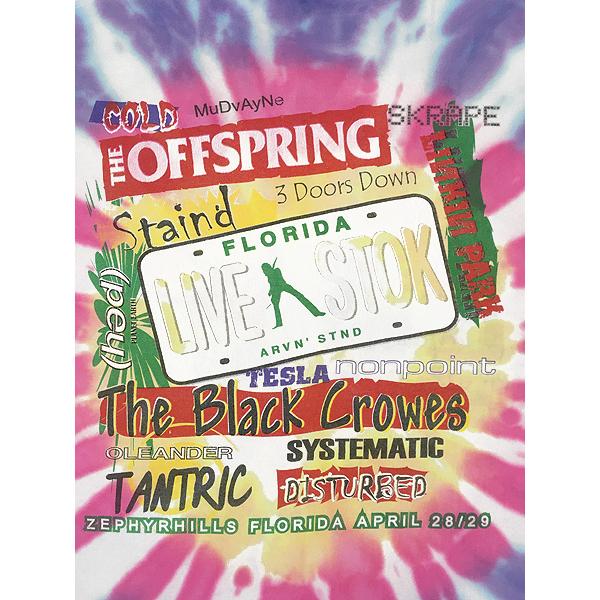 古着 00s 98 Rock FM 「LIVESTOCK 2001」 豪華 ロック ミュージック フェス タイダイ Tシャツ XL 古着 00s 98 Rock FM 「LIVESTOCK 2001」 豪華 ロック ミュージック