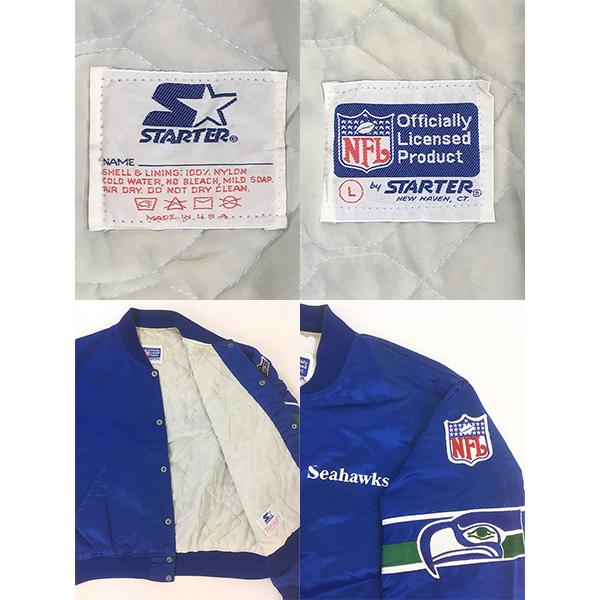 古着 80s USA製 NFL Seattle Seahawks シーホークス パデット 光沢 サテン スタジャン ジャケット L 古着 古着 80s USA製 NFL Seattle Seahawks シーホークス パデット 光沢