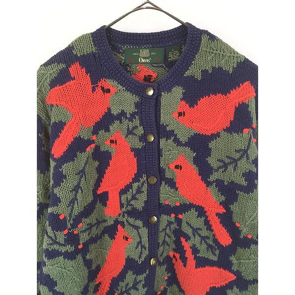 レディース 古着 90s ORVIS 鳥 バード アニマル 総柄 麻 コットン
