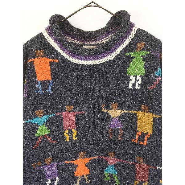 レディース 古着 90s エクアドル製 男女 人 手つなぎ ボーダー ヘビー