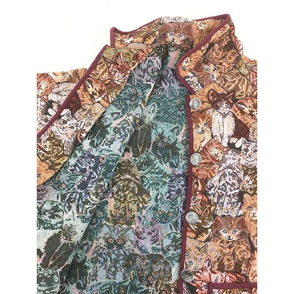 レディース 古着 BLAIR 猫 ねこちゃん アニマル デザイン パイピング デザイン ゴブラン ジャケット S レディース 古着 BLAIR 猫 ねこちゃん アニマル デザイン パイピング