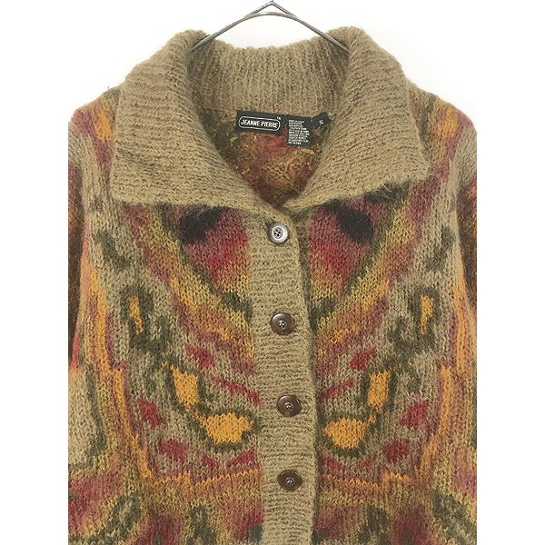 レディース 古着 90s JEANNE PIERRE オリエンタル 模様 モヘア ニット 