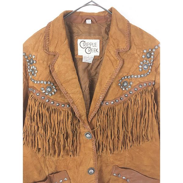 レディース 古着 90s CRIPPLE CREEK 本革 スエード レザー コンチョ