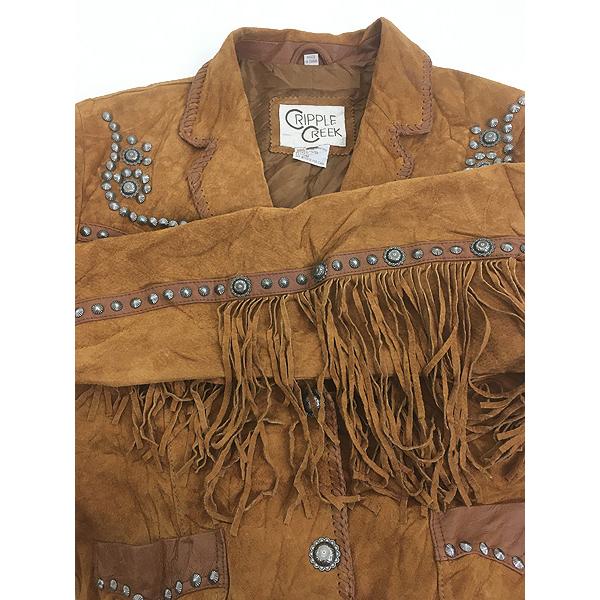 レディース 古着 90s CRIPPLE CREEK 本革 スエード レザー コンチョ