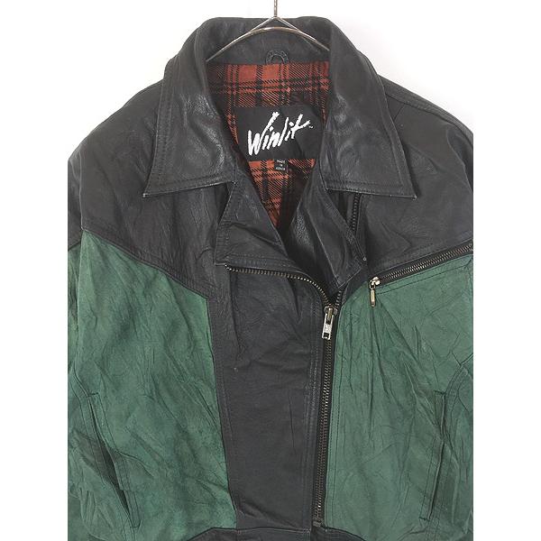 レディース 古着 80s Winlit 裏地 チェック 異素材 本革 スエード 
