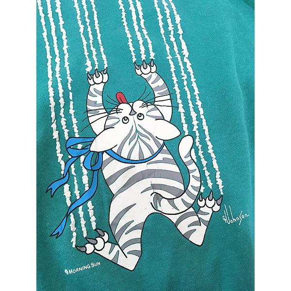 レディース 古着 80s USA製 猫 ねこ アニマル 爪痕 発泡 プリント 襟
