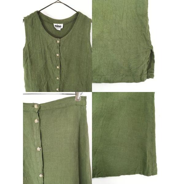 レディース 古着 USA製 nine 無地 ソリッド リネン ノースリーブ