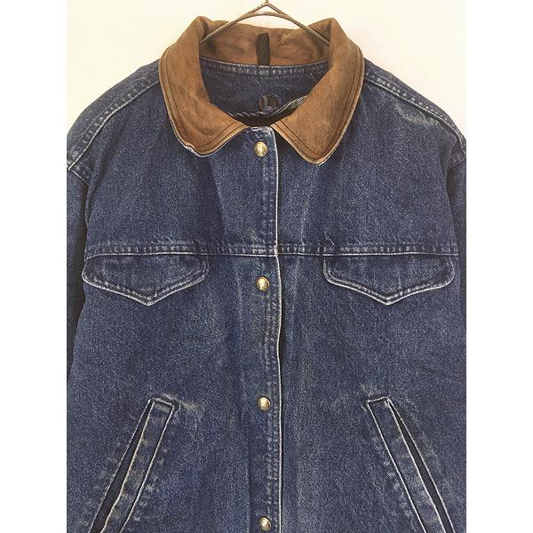 レディース 古着 90s USA製 WoolRich ブランケット ライナー 襟 本革