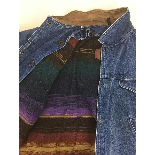 レディース 古着 90s USA製 WoolRich ブランケット ライナー 襟 本革