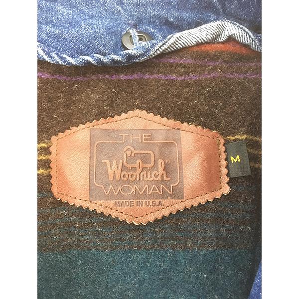 レディース 古着 90s USA製 WoolRich ブランケット ライナー 襟 本革