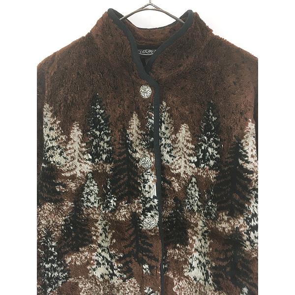 レディース 古着 90s USA製 BLACK DIAMOND 森 動物 総柄 デザイン ボア