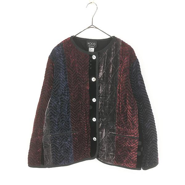 レディース 古着 00s KOOS 光沢 シェブロン ストライプ ドット 総柄 キルティング ベロア ジャケット S レディース 古着 00s KOOS 光沢 シェブロン ストライプ ドット 総柄