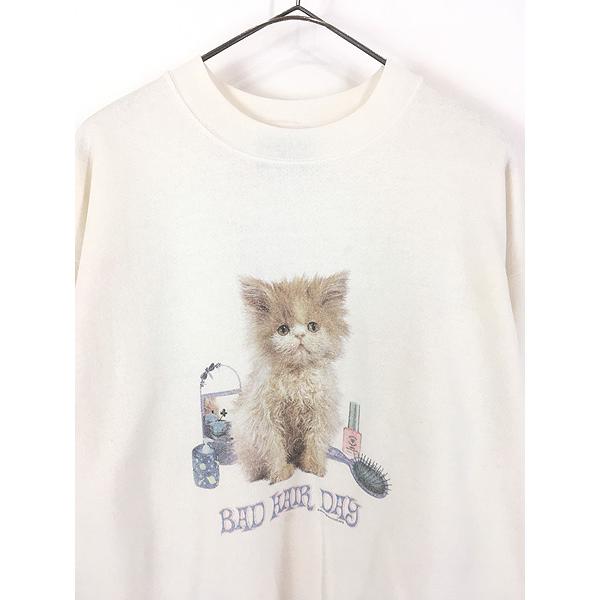 レディース 古着 90s Lee 「BAD HAIR DAY」 猫 アニマル プリント