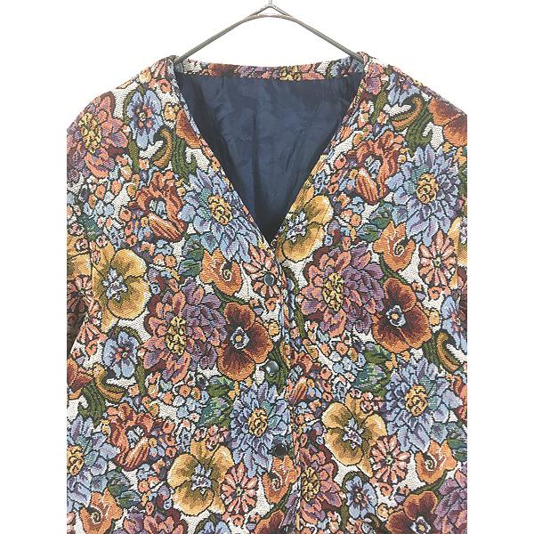 レディース 古着 90s- 花 フラワー 総柄 デザイン ノーカラー ゴブラン
