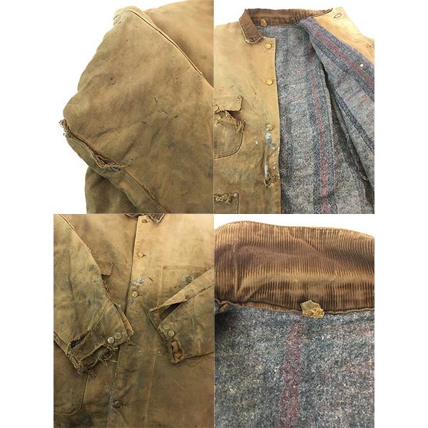 古着 60-70s Carhartt 裏地 ボーダー ブランケット ブラウン ダック ミシガンチョア カバーオール ジャケット 46L 古着 古着 60-70s Carhartt 裏地 ボーダー ブランケット ブラウン ダック