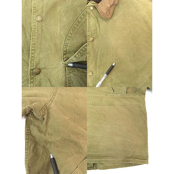 古着 90s USA製 WoolRich 本革 レザー襟 オリーブ ダック ハンティング