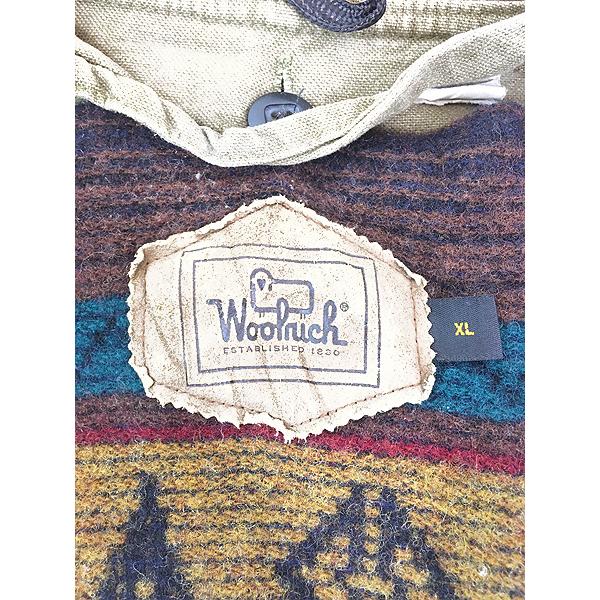古着 90s USA製 WoolRich 本革 レザー襟 オリーブ ダック ハンティング