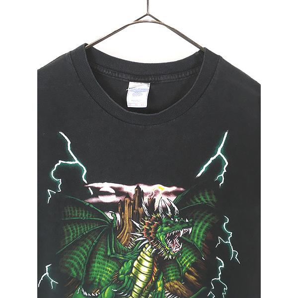 古着 90s USA THUNDER 豪華 ドラゴン グリーン サンダー Tシャツ XL 古着 古着 90s USA THUNDER 豪華 ドラゴン グリーン サンダー Tシャツ XL