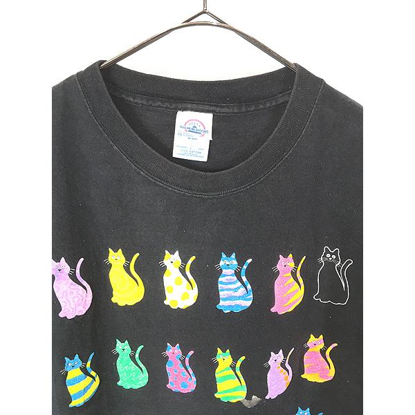 古着 猫 ネコちゃん マルチ パターン アニマル ポップ アート Tシャツ