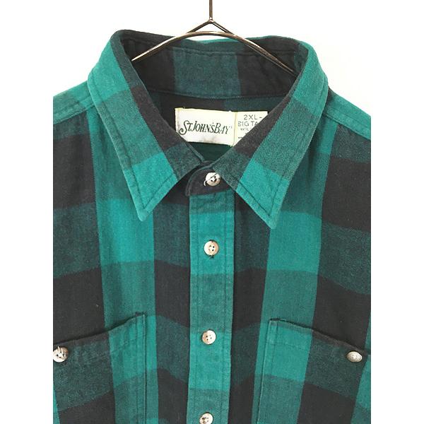 古着 90s St John's Bay グリーン × ブラック ブロック チェック
