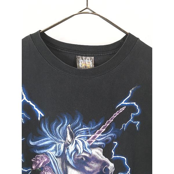 古着 90s USA THUNDER ユニコーン バラ ブルー サンダー Tシャツ XL