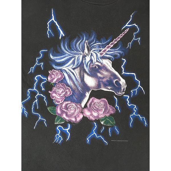 古着 90s USA THUNDER ユニコーン バラ ブルー サンダー Tシャツ XL 古着 古着 90s USA THUNDER ユニコーン バラ ブルー サンダー Tシャツ XL