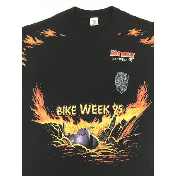 り*せ様 希少古着 90's USA製 Iron Horse BikeWeek 古着 90s USA製 IRON HORSE 「BIKE WEEK 95」 ファイヤー バイク