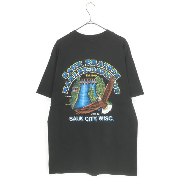 古着 90s USA製 HARLEY DAVIDSON ファイヤー バー&シールド Tシャツ L 