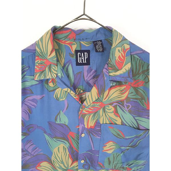 古着 90s GAP ボタニカル フラワー 総柄 開襟 レーヨン ボックス