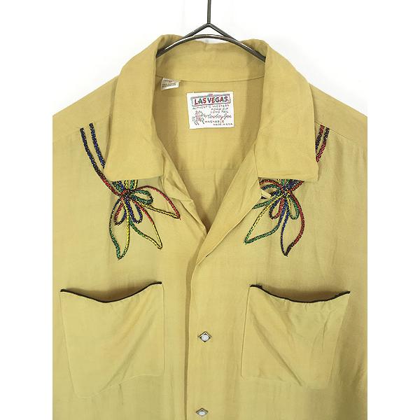 古着 60s USA製 LAS VEGAS by Cowboy Joe フローラル ステッチ 開襟