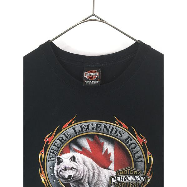 古着 00s Canada製 HARLEY DAVIDSON オオカミ ホワイト ウルフ