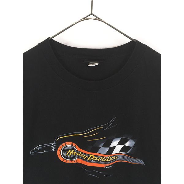 古着 90s USA製 HARLEY DAVIDSON イーグル チェッカー フラッグ ロゴ T